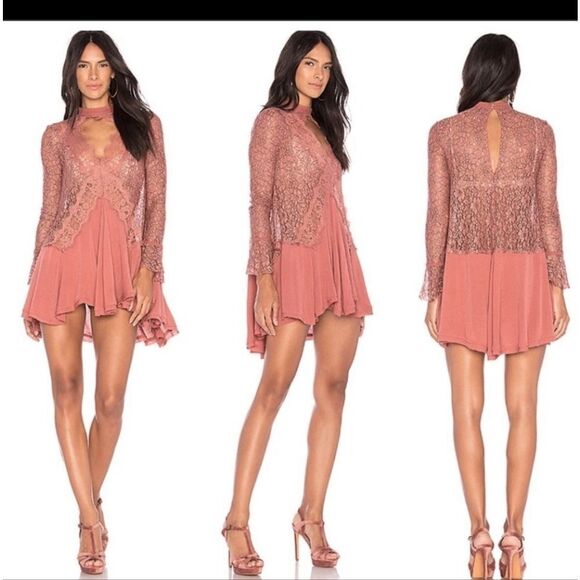 🤩HOST PICK! 🤩 NWT FREE PEOPLE DUSTY MAUVE TELLTALE LACE DRESS SMALL 💥💥💥💥💥 - Picture 3 of 14